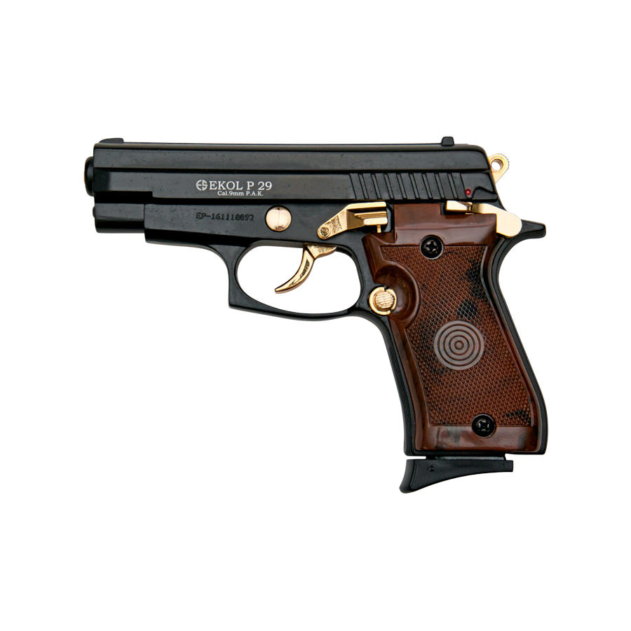 P29 Semi Automatic Blank Firing Pistol Black With Gold Fittings