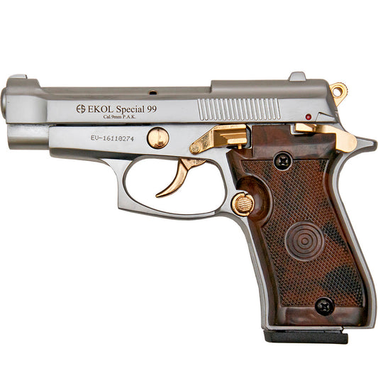 Special 99 V85 Blank Firing Gun Replica Nickel With Gold Fittings
