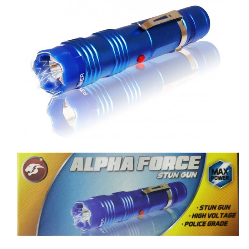 ALPHA FORCE Stun Gun 10 Million Volt Rechargeable LED Flashlight Blue