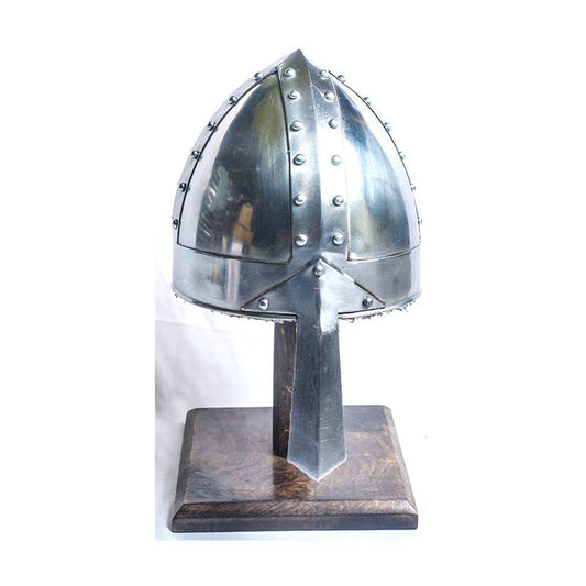 Medieval Norman Nasal Helmet With Wooden Stand