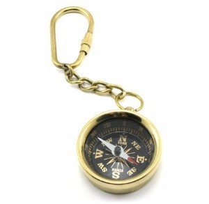 Brass Compass Keychain Nautical KeyRing