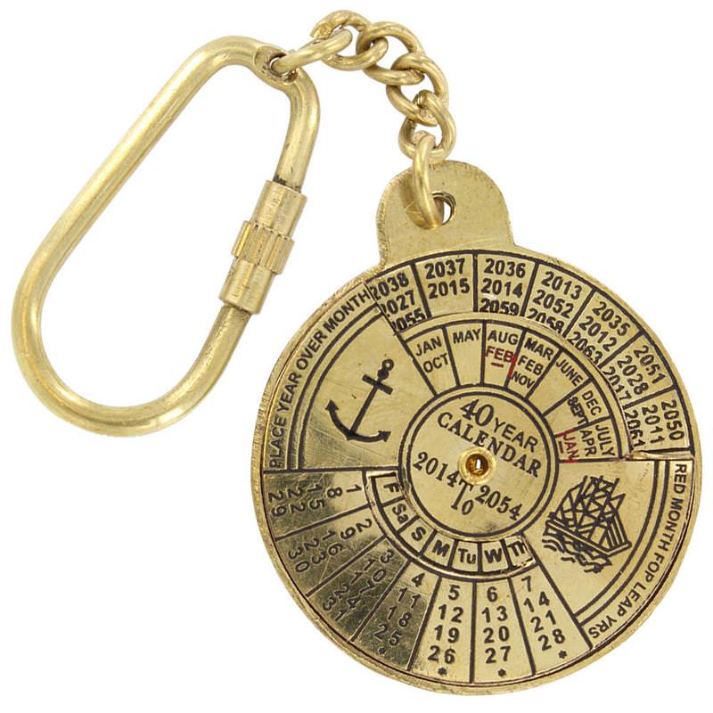 Nautical 40 Year Calendar Handmade Brass Keyring Keychain