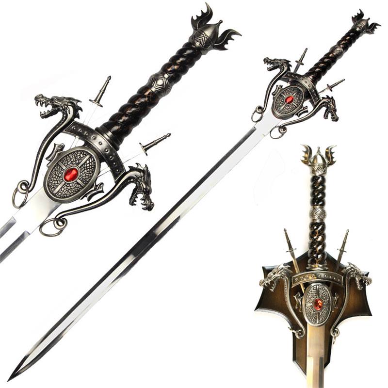 Medieval Dragon Sword With Wall Display Plaque - Two Mini Daggers