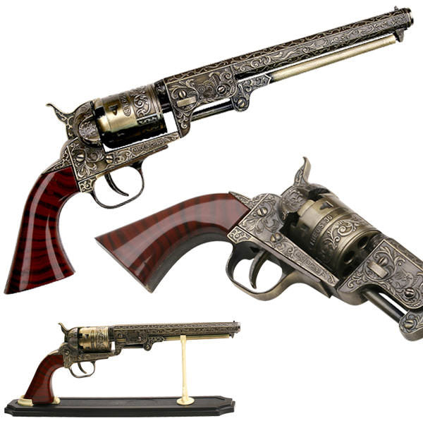 Western Cowboy Black Powder Outlaw Revolver Pistol Replica Gun With Stand