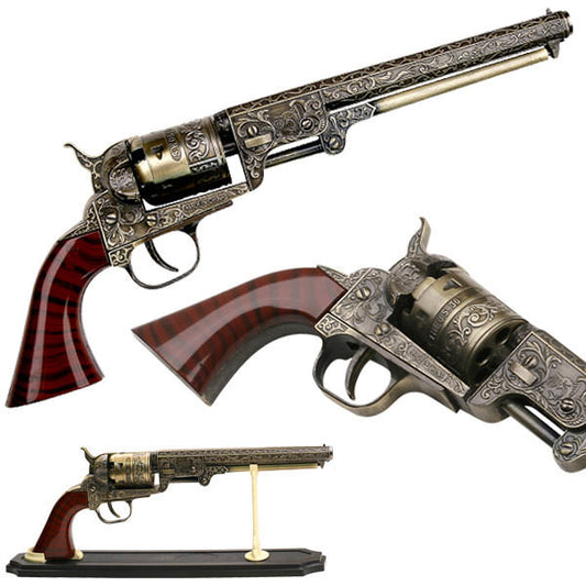 Western Cowboy Black Powder Outlaw Revolver Pistol Replica Gun With Stand