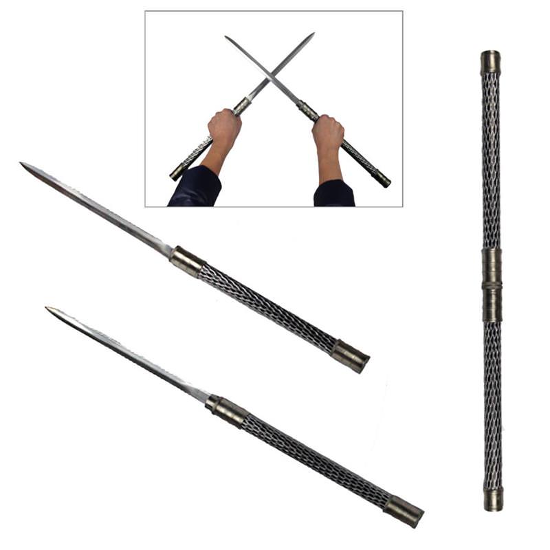 2 in 1 Black Double Bladed Ninja Sword Staff Spear Short With Lock