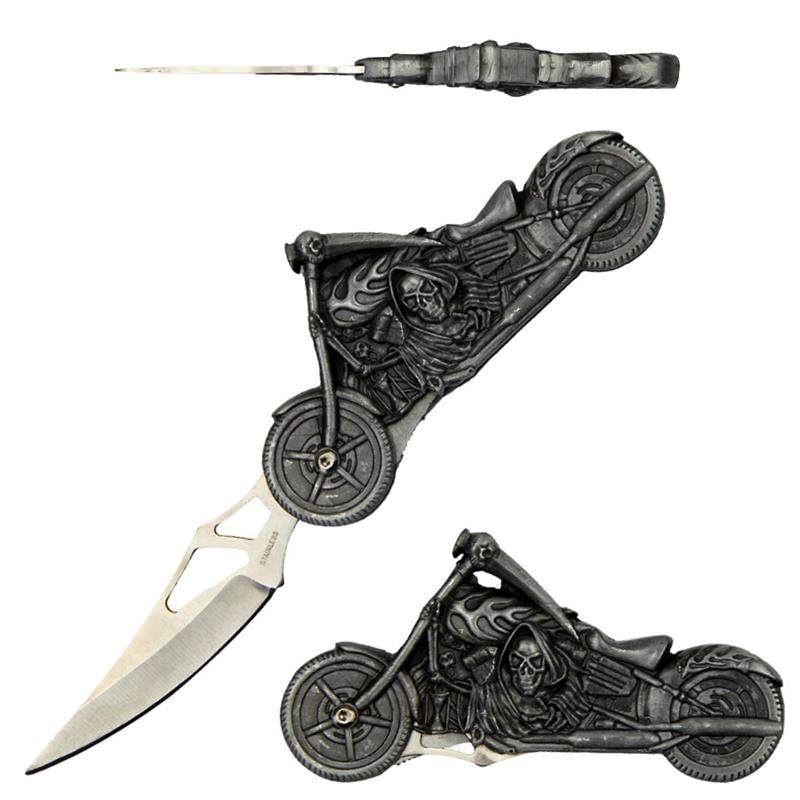 Grim Reaper Motorcycle Fantasy Folding Knife 8 Inch Overall
