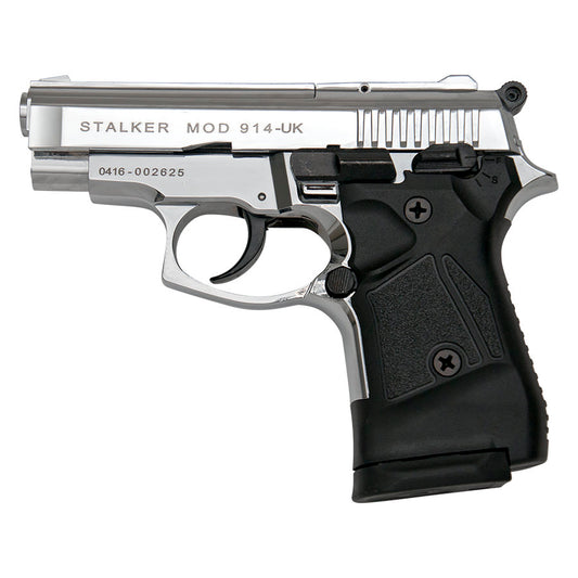 Stalker 914 Chrome Finish - Full Automatic 9mm Blank Firing Replica Gun