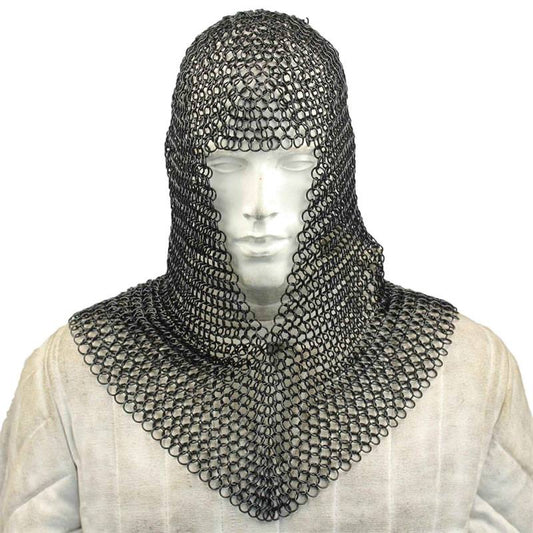 Medieval Face Blackened Steel Chainmail Coif Armor