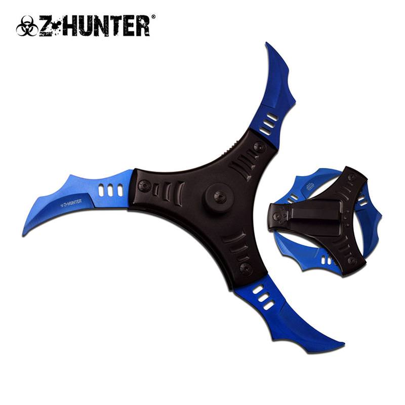 Futuristic Trio Blade Spring Assisted Cyclone Style Knife Blue