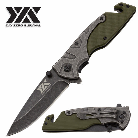DZS Spring Assist Pocket Knife Stonewash Rescue Tactical EDC G10 Handle