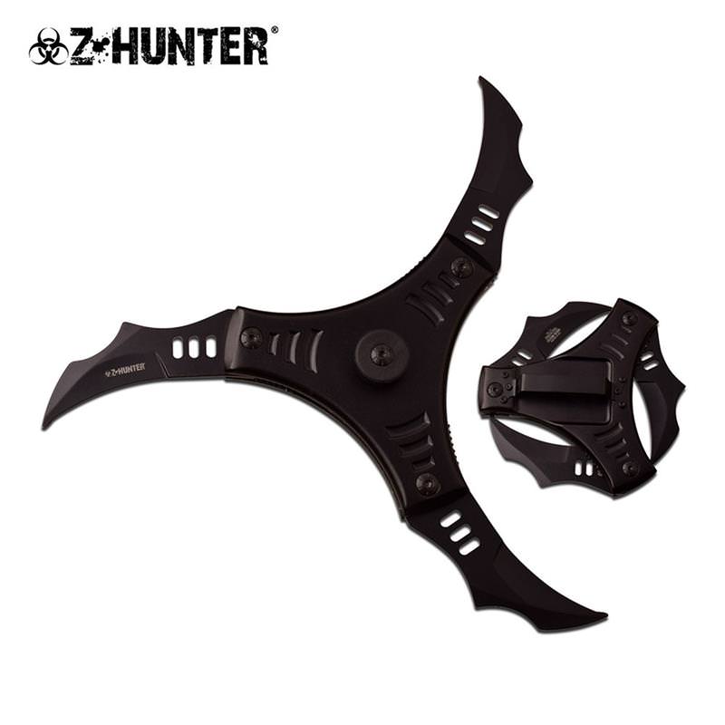 Futuristic Trio Blade Spring Assisted Cyclone Style Knife Black