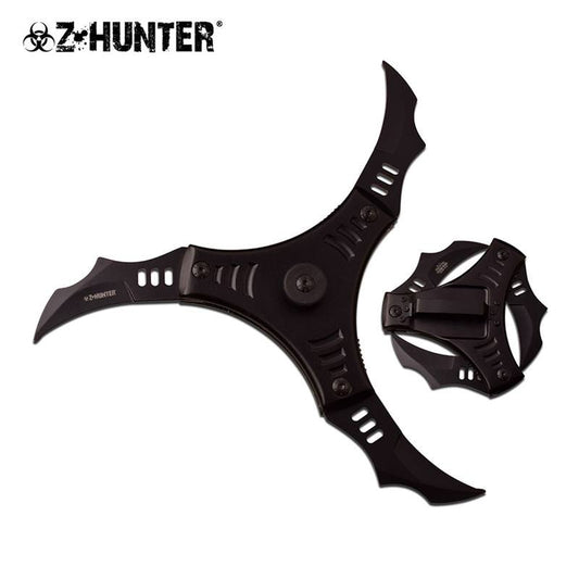 Futuristic Trio Blade Spring Assisted Cyclone Style Knife Black