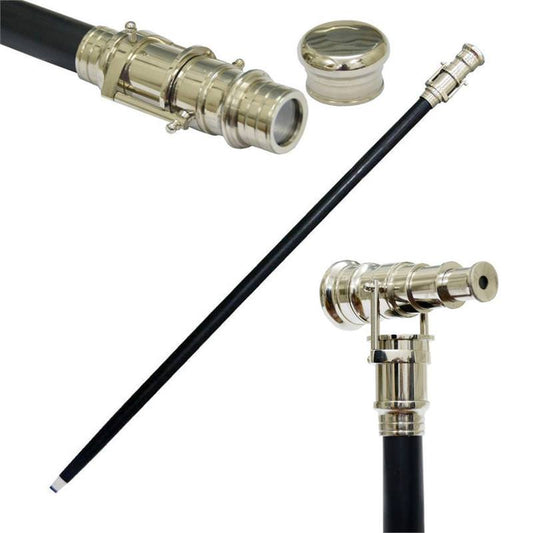 Mechanical Silver Telescope Handle Cane Wood Walking Stick