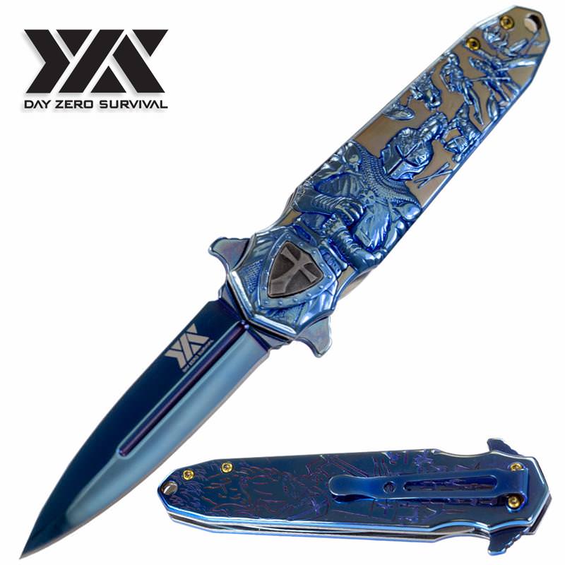 DZS 8.5" Spring Assisted Open Pocket Knife Knight Arthur Aluminum Handle