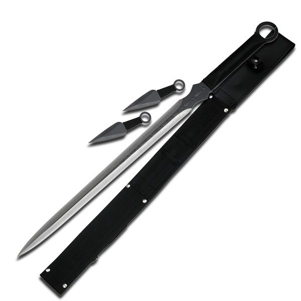Three Piece Black Ninja Sword Kunai Throwing Knife Set