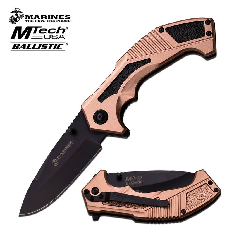 Mtech USA US Marines The Few The Proud Ballistic Spring Assisted Knife In Tan