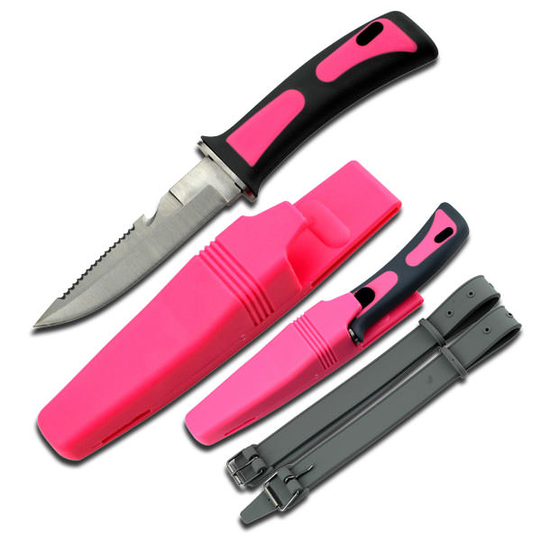 Pink Diving Knife With Drop Point Blade & Ergonomic Modded Sheath