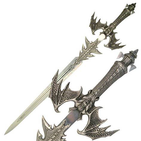 Stainless Steel Demon Serpent Fantasy Sword With Wooden Display Plaque