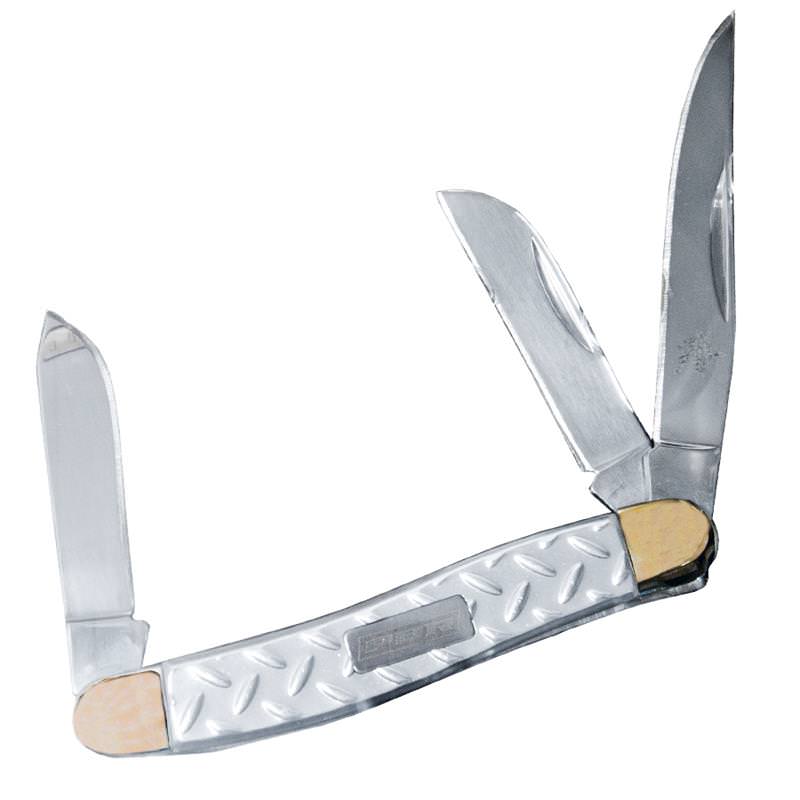 PBR Diamond Plate Handle Stockman Knife In Display Tin Box