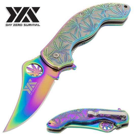 Marijuana DZS Spring Assisted Open Pocket Cannabis Leaf Knife