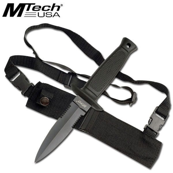 MTech Fixed Blade Knife Black Finish Dagger With Shoulder Strap Sheath
