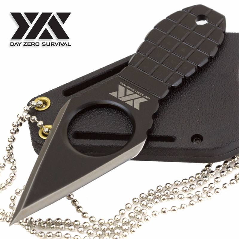 Day Zero Survival Fixed Blade Neck Knife Black Grenade Style Handle
