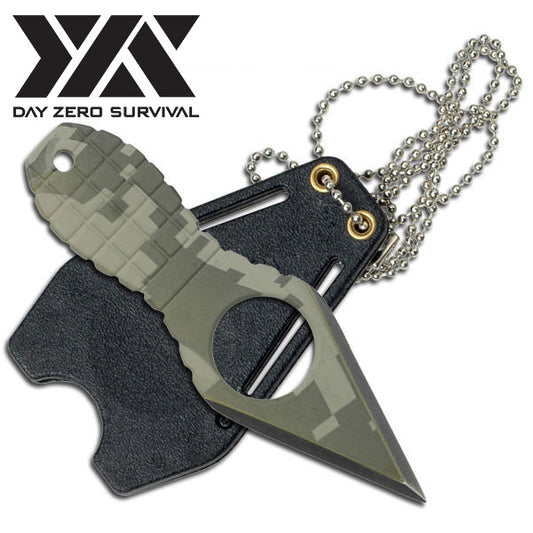 Day Zero Survival Fixed Blade Neck Knife Camo Grenade Style Handle