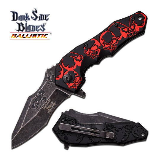 Spring Assist Folding Pocket Knife Black Red Skull Tactical Blade