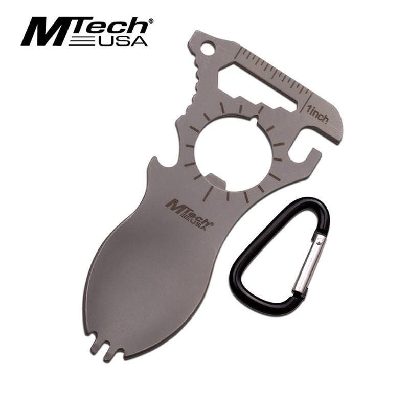 Everyday Carry Grey Stainless Steel Spork Multitool Carabiner