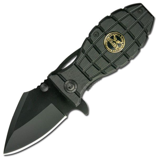 All Black Sniper Grenade Handle Rescue Folder Spring Assist Knife