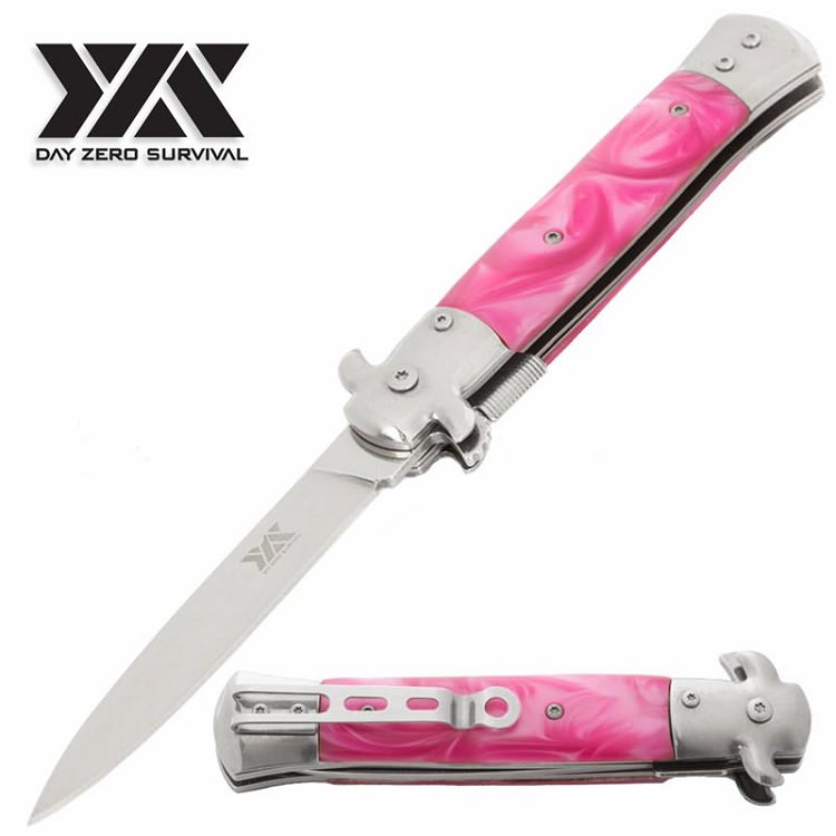 9" Italian Milano Pink Stiletto Style DZS Spring Assisted Open Pocket Knife