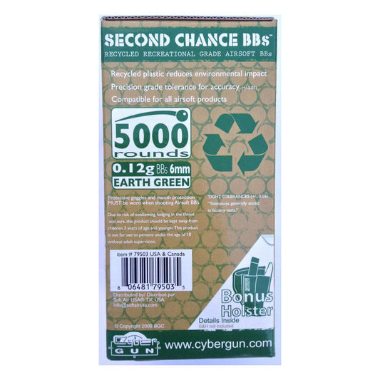 SECOND CHANCE .12g 6MM Airsoft  BB's - 5,000ct ( Earth Green )