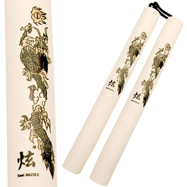 Nunchaku - Foam Covered Corded White Dragon Nunchucks