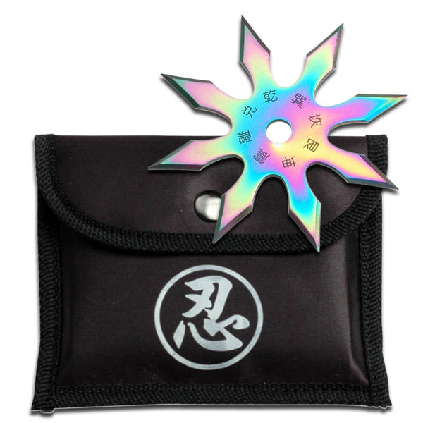 Rainbow Stainless Steel 8 Point Throwing Star With Pouch - 4" Diameter