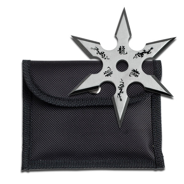 4mm Thick Silver Throwing Star Six-Point Chinese Dragon Symbol Ninja Knife
