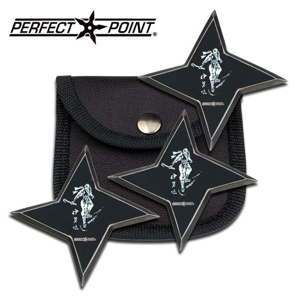 Ancient Samurai Throwing Star Black Shuriken Knife 3 Piece Set