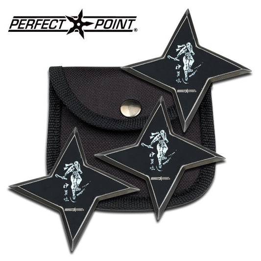 Ancient Samurai Throwing Star Black Shuriken Knife 3 Piece Set