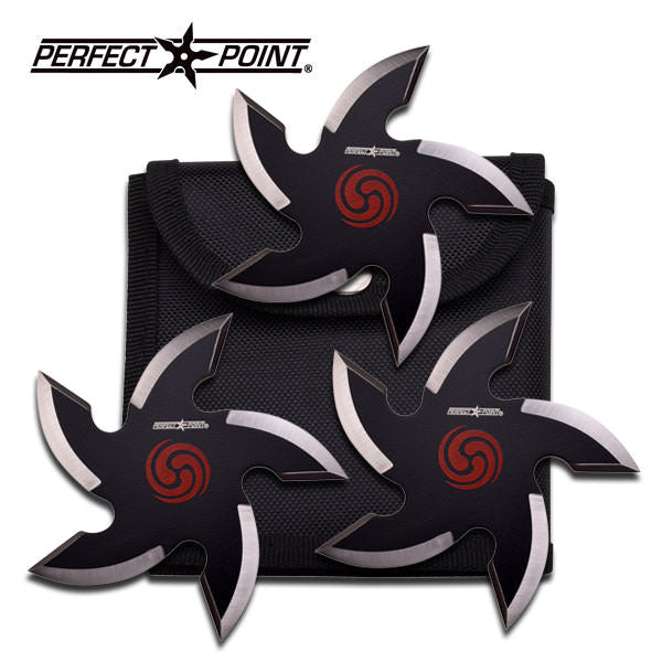 3 PC Curved Black Ninja Throwing Stars Set Shuriken With Pouch