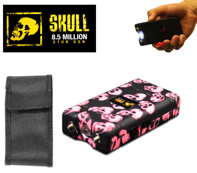 Pink Skull Self Defense Stun Gun 850K Volt Rechargeable LED Flashlight