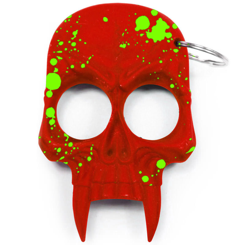 Demonic Skull Zombie Killer Self Defense Keychain Red With Green Splash