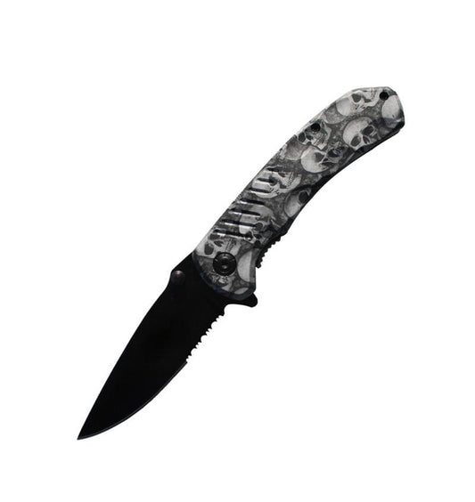 8 Inch Grey Zombie Skull Tactical Spring Assisted Open Pocket Knife