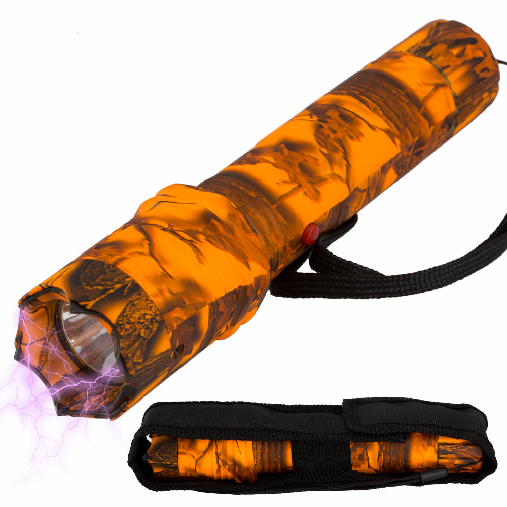Tactical Elite Force Metal Stun Gun Rechargeable LED Flashlight Orange Camo