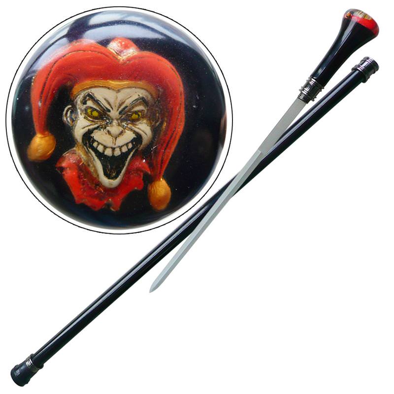Deranged Evil Clown Walking Acrylic Cane Sword