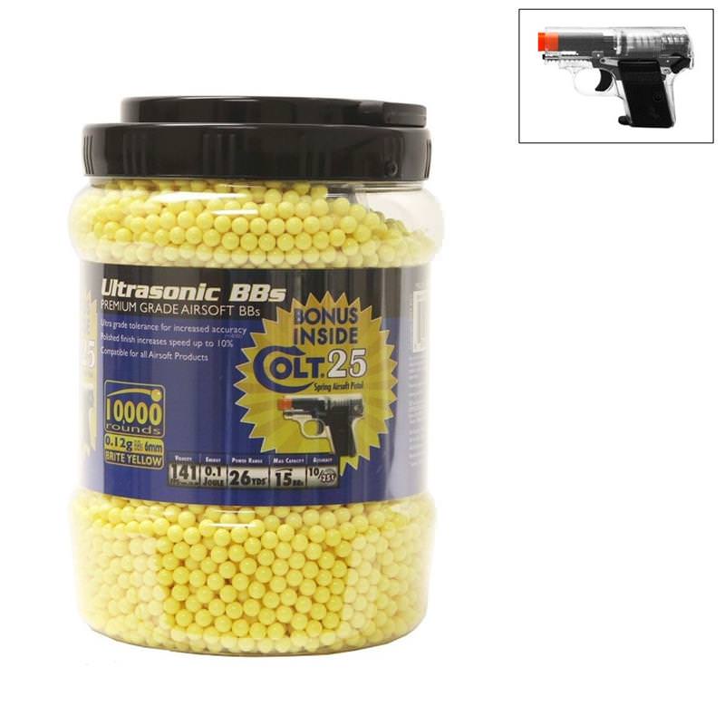 Ultrasonic 10,000ct Yellow BB Jar with Free Clear Colt .25 Spring Pistol