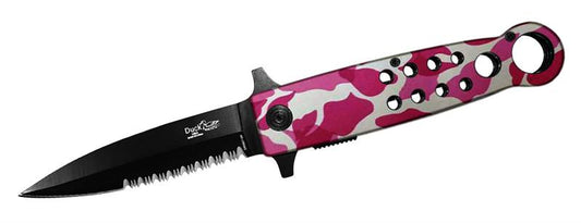 8 Inch Duck Pink Snow Camo, Half Serrated Assisted Open Pocket Knife