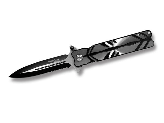 Assisted Opening Stiletto Style Folding Knife Black & Silver