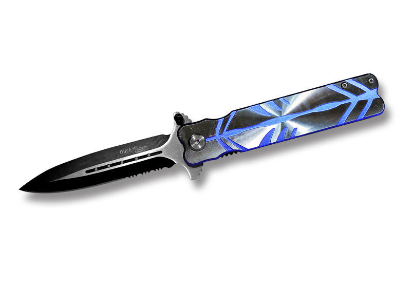 Assisted Opening Stiletto Style Folding Knife Blue & Silver
