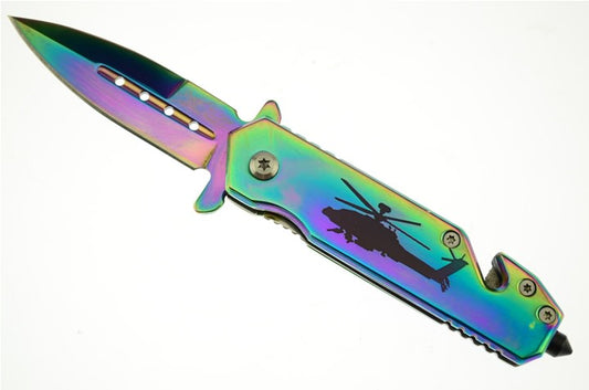 3.5 Inch Closed Rescue Spring Assist Army Folding Knife - Titanium