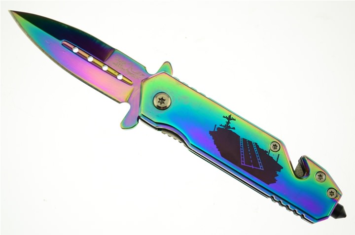 3.5 Inch Closed Rescue Spring Assist Navy Folding Knife - Titanium